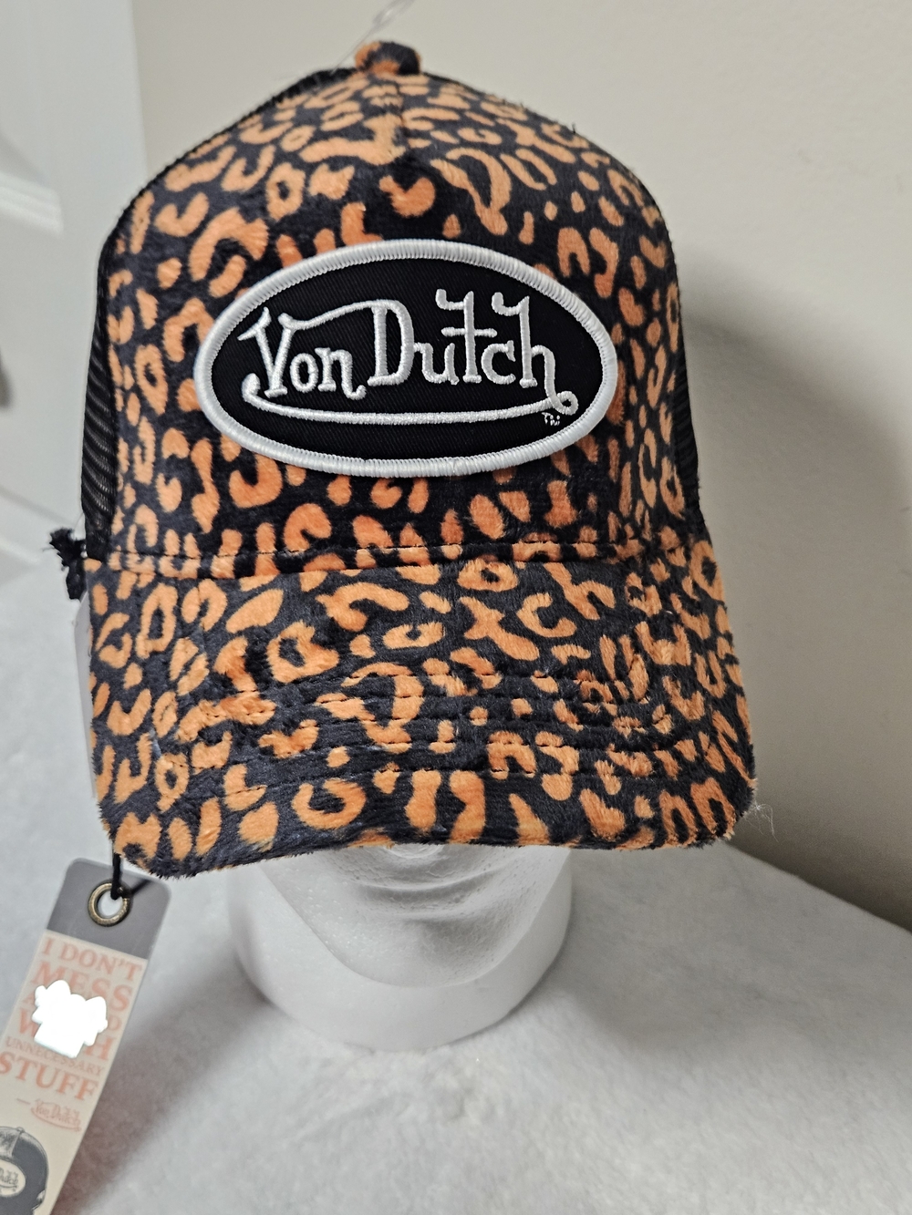 Von Dutch Womens Orange Leopard Print Trucker Hat
